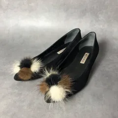 WQ941●DIANA：ファー付きポインテッドトゥパンプス ●23● 黒 フェイクスウェード 日本製 ダイアナ