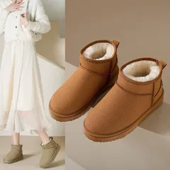 ムートンブーツ レディース 美脚 ボアブーツ ブラック カーキ 裏起毛ブーツ フェイクムートン あったかい カジュアル ブーティ 韓国 ショートブーツ 軽量 ムートン 疲れない ボア 保温 防寒 ブーツ もこもこ