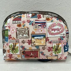 8431　LeSportsac レスポートサック　ポーチ　ハワイ限定　タグ付き　切手柄　LEI ALOHA　MEDIUM DOME COSMETIC　花柄　フラワー　ハイビスカス　ドーム型ポーチ　レディース　軽量　カジュアル　シンプル