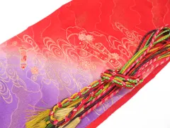 【一輝堂】和装小物 帯締め帯揚げセット 振袖用 変わり組 金糸 撚房 刺繍 ちりめん 美品 帯締 帯揚 26w01-71