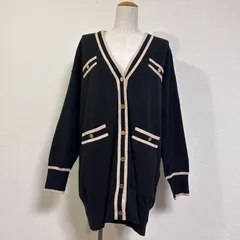 タグ付 Loulou Willoughby ルルウィルビー 21AW バイカラーミドルカーディガン 配色ライン Vネックニットカーディガン レーヨン混 ウォッシャブル素材 ブラック FREEのサムネイル