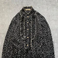 昭和レトロ 黒×白ドット フリル付き ハイネック 長袖ロングワンピース9号