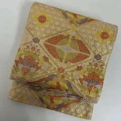 袋帯 正絹 菱文繋ぎ 向かい鳥に蝶 六通 MA-3172