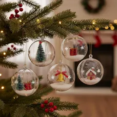 【まとめ買い　17個セット】クリスマス オーナメント ボール オーナメント ボール 透明 6cm 透明 中空 プラスチックツリー飾りdiy飾り スマスキャンディーボックス 小物 収納 雰囲気満点 a-420