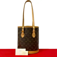 極 美品 LOUIS VUITTON ルイヴィトン ヴィンテージ バケット PM モノグラム レザー ミニ トートバッグ ハンドバッグ ブラウン 524-9