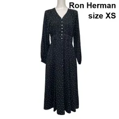 ◇ ロンハーマン Ron Herman スノードロップフロッキードレス ロングワンピース 長袖 Vネック フレア 黒 XS 5号 レディース S6A237