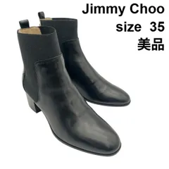 ●■ 美品 ジミーチュウ Jimmy Choo アンクルブーツ ストレッチ ハロー Hallow 黒 レザー 35 22cm前後 レディース 6V036