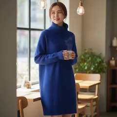 BEATINGHHEART カシミヤ100% ロングニットワンピース ネイビー レディース R0061