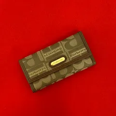 極 美品 Burberrys バーバリーズ ヴィンテージ ロゴ 金具 レザー 本革 キャンバス 三つ折り 長財布 ウォレット ブラウン 茶 34263
