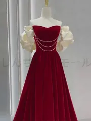 カラードレス カクテルドレス ロングドレス パーティードレス 発表会 演奏会 ステージドレス イブニングドレス 大人 赤 レッド パール飾り