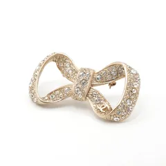 シャネル CHANEL ブローチ コサージュ ゴールド ココマーク ラインストーン リボン