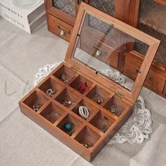 木製 ジュエリーボックス アクセサリーケース 収納ボックス ウッド ヴィンテージ 収納 アクセサリーボックス 小物入れ 仕切り付き おしゃれ