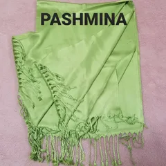 新品未使用訳あり・パシュミナpashmina・無地ライムグリーン大判ストール・発送翌日到着！