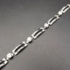 クリア ラインストーン 煌めき バーチェーン ヴィンテージ ブレスレット シルバートーン ウェーブ 上品 コスチュームジュエリー Y25-T