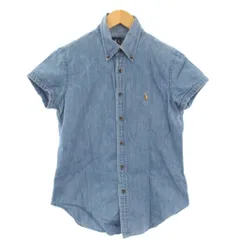 ラルフローレン RALPH LAUREN デニムシャツ ブラウス 半袖 ボタンダウン レギュラーカラー ロゴ 刺繍 ワンポイント 11 青 ブルー /BB