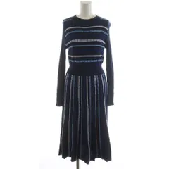 バーニーズニューヨーク BARNEYS NEW YORK ニットワンピース マキシ ロング 長袖 ボーダー ストライプ シルク混 38 黒 ブラック 紺 ネイビー /AN65