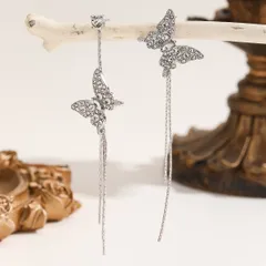 ピアス レディース 蝶々 シルバー ロング 揺れる 韓国風 上品 新品