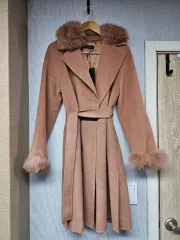 オリーブ デ オリーブ ブラウン ファー付き コート ベルトコート 新品 85