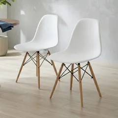 フォローで5%OFF★【美品/送料無料】イームズチェア 2脚セット リプロダクト シェルチェア ダイニングチェア デスクチェア ホワイト 木製脚 ダイニングチェアー チェアー 椅子 イス いす リモートワーク カフェ風 北欧デザイン