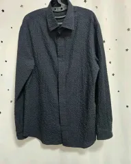 エンポリオアルマーニ ネイビー エンボス加工 長袖 シャツ L