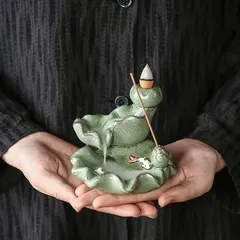 逆流香炉 香炉 お香 線香 葉っぱ 葉 グリーン 鯉 コイ 風水グッズ 縁起物 贈り物 プレゼント インテリア 玄関 オフィス 高級感 運 開運 商売繁盛 黄金 リラクゼーション 寝室