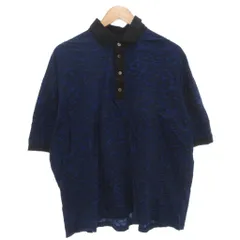 ポールスミス PAUL SMITH ポロシャツ XL 青 ブルー 黒 ブラック 半袖 総柄 バイカラー /FF