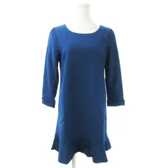 ナチュラルビューティーベーシック NATURAL BEAUTY BASIC ワンピース ミニ 七分袖 マーメイド ウール M 青 ブルー /AO3