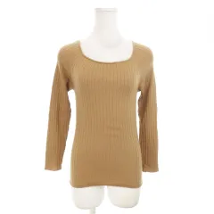 ナチュラルビューティーベーシック NATURAL BEAUTY BASIC ニット セーター リブ ラウンドネック 長袖 ウール シンプル M 茶 ブラウン /AO11