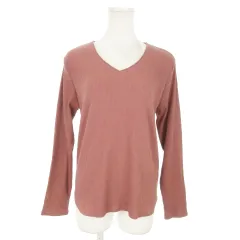 バックナンバー BACK NUMBER カットソー リブ Vネック 長袖 ストレッチ シンプル くすみカラー M ピンク /AO4