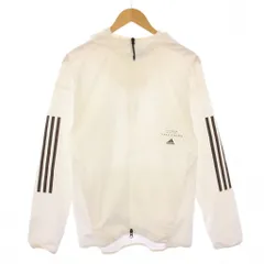 アディダス adidas ジャケット アウター ジップアップ フード ロゴ プリント ストレッチ バイカラー L 白 ホワイト 黒 ブラック /BB