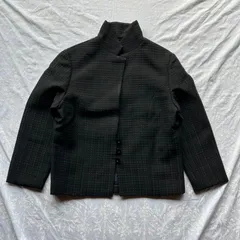 00’s Y2K モード 立体ジャガード ショートジャケット 黒 ブラック 立ち襟 3ボタン 総裏 ミニマル グランジ ストリート アメカジ 古着