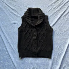 00’s ケーブル編み ショールカラー ニットベスト ダークブラウン M〜L アクリル100% 前開きボタン 厚手 00s Y2K グランジ アメカジ ストリート 古着 レイヤード 秋冬