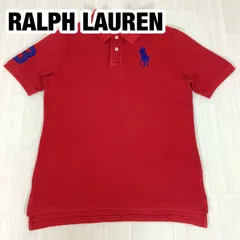 POLO RALPH LAUREN ポロラルフローレン ビッグポニー 半袖ポロシャツ L(14-16) レッド 赤 160cm 刺繍ロゴ 袖ゼッケン 鹿の子 着丈66cm 肩幅41.5cm 身幅(脇下)49cm 袖丈23cm【古着】