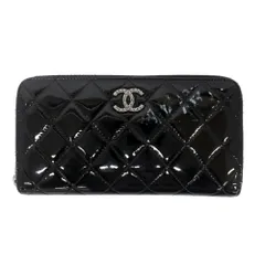 【天白】【CHANEL】シャネル 長財布 マトラッセ ラウンドファスナー ブラック シルバー金具 財布 ココマーク エナメル 小物 レディース【中古】