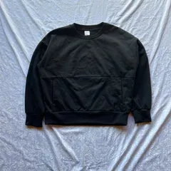 ボックスシルエット スウェット XL 黒 クルーネック 切替シーム ポケット付き 前身頃コーティング加工 テック Y2K グランジ ストリート