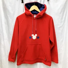 Disney ディズニー フリースパーカー 赤 サイズM 美品 カジュアル ワンポイントロゴ
