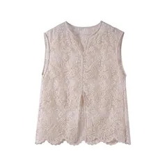 ベスト レディース 春夏 Vネック レース シアー トップス レイヤード トップス 透かし編み プルオーバー 重ね着 袖なし 花柄 きれいめ カジュアル S M L XL