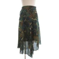 ロイスクレヨン Lois CRAYON 美品 フレアスカート ひざ丈 フラワー 花柄 フロントジップ 11001830 茶 ブラウン M