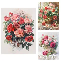 中級 フル ダイヤモンドアート キット ビーズ刺繍 バラの花 薔薇 静止画 フラワーバスケット モザイクアート リハビリ 趣味 絵画 カラービーズ