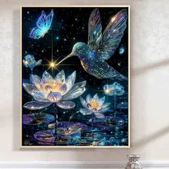 中級 フル ダイヤモンドアート キット ビーズ刺繍 幻想的 クリスタル ハチドリ 蓮の花 モザイクアート リハビリ 趣味 絵画 カラービーズ