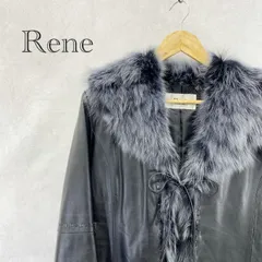 Rene 美品 ラム レザー フォックス ファー ジャケット 11号 ブラック  レディース ファッション _201021のサムネイル