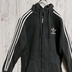 adidas アディダス フーディー ジップアップ パーカー　メンズMサイズ　スウェット　ジャージ　三本線　古着 25-1099