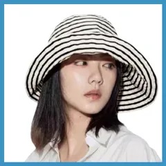 [LAAVVA] 帽子 レディース uvカット 日焼け防止 つば広 日除け帽子 ハット ストライプ【軽量・通気性・小顔効果】 サンバイザ 春夏 紫外線対策 あごひも付き 折りたたみ 旅行用 釣り 登山 ウォーキング 農作業 アウトドア 型