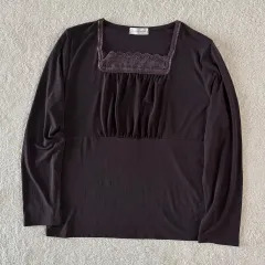 日本ヴィンテージ DARK PURPLE 紫色 サツマイモ スクエアネック スリーブ トップス