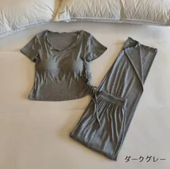 【カップ付き・ノーブラOK】モダール ルームウェア レディース 春夏 半袖＋ロングパンツ 薄手 セクシー 上下セット 外出OK bu1