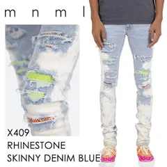 mnml X409 ブリーチ &ラインストーン装飾ストレッチスキニーデニムパンツ 【28〜32】