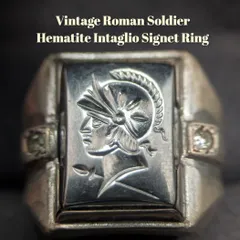 【ローマン騎士】 インタリオ Uncas社製 スターリングシルバー925 12.8号  シグネットリング ヘマタイト印台  6.1ｇ