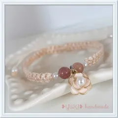 アンクレット or ブレスレット【ストロベリークォーツ+立体フラワーチャーム】