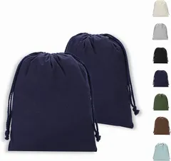 Neutral Zenith 巾着袋 2枚セット バッグインバッグに最適 無地 棉布 キャンバス製 おしゃれ かわいい 収納ポーチ インナーバッグ 旅行着替え袋 アクセサリーポーチ 小物入れ (ネイビー,  25x32cm)