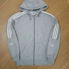 アディダス 3本線 トレフォイル フードジップアップ パーカー グレー M(95)